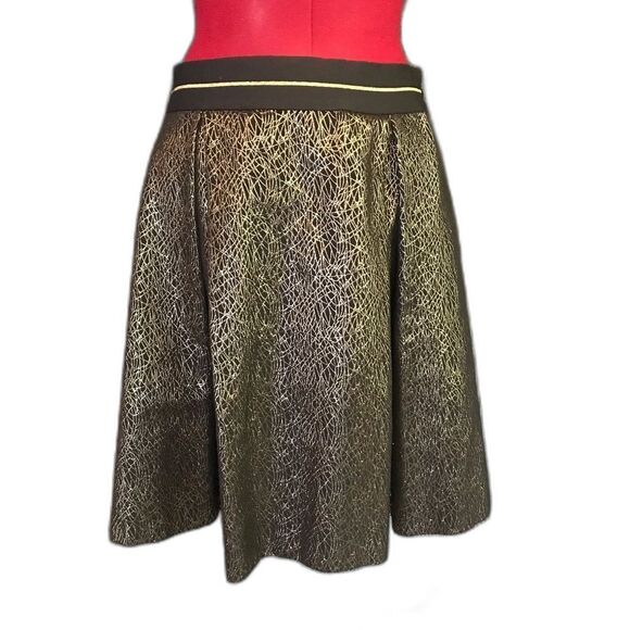 Vince Camuto A-Line Pleated Skirt Women's Size 12 Black & Gold Side Pockets - Picture 1 of 7